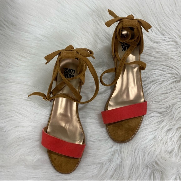 MUK LUKS Sasha Cork Block Heel Bow Sandal SZ 9 - Picture 2 of 7